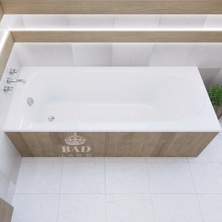 Vasca rettangolare 160x75 con supporto per vasca, set di scarico e piedini GRATIS | set completo 4in1 vasca originale in acrilico con sifone | BADLAND MEDIUM