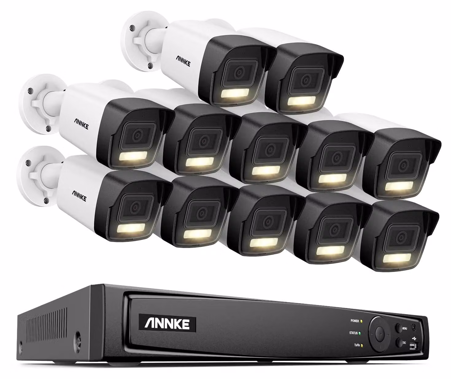 Kit di videosorveglianza NVR a 16 canali con 12 telecamere IP da 12MP, ultra HD, con visione notturna intelligente a doppia luce