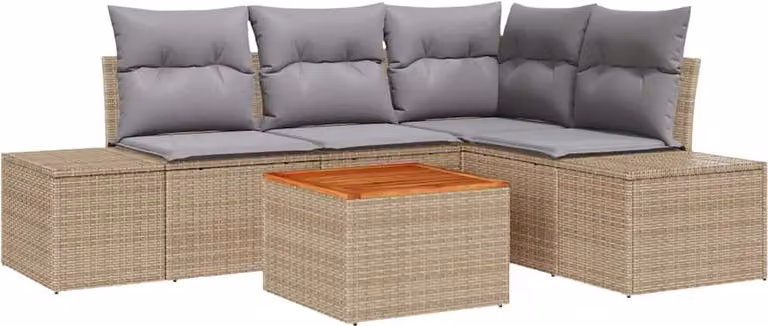 Set Divano da Giardino 5 pcs Beige e Grigio Chiaro polyrattan