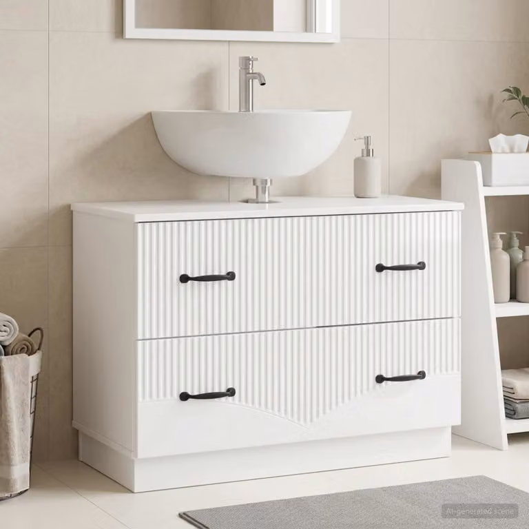 Armadio per lavabo da bagno vidaXL HOORN bianco lucido, sospeso, L 82 x P 41 x H 56 cm