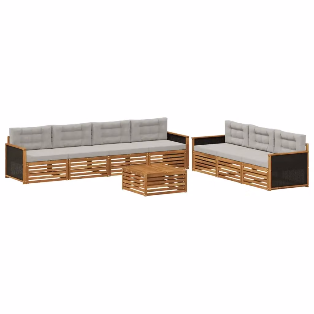 Set di divani da esterno moderno vidaXL in legno di acacia, 8 pezzi, colore marrone e grigio – 2