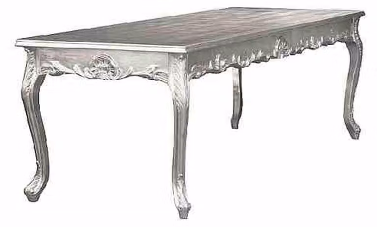 Tavolo da pranzo Casa Padrino Barock, massiccio tavolo per sala da pranzo in stile antico, color argento, dimensioni 200 x 88 x 84 cm