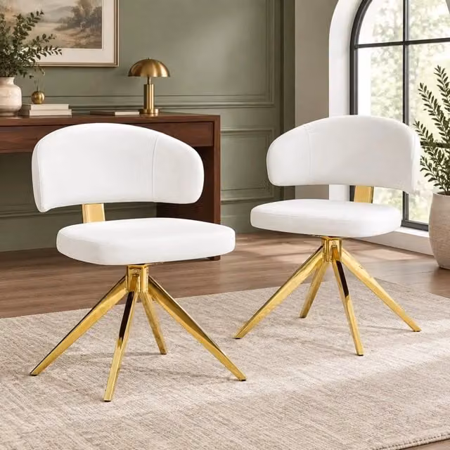 Set 2 sedie da pranzo girevoli in PU bianco con struttura in metallo HAVRYA