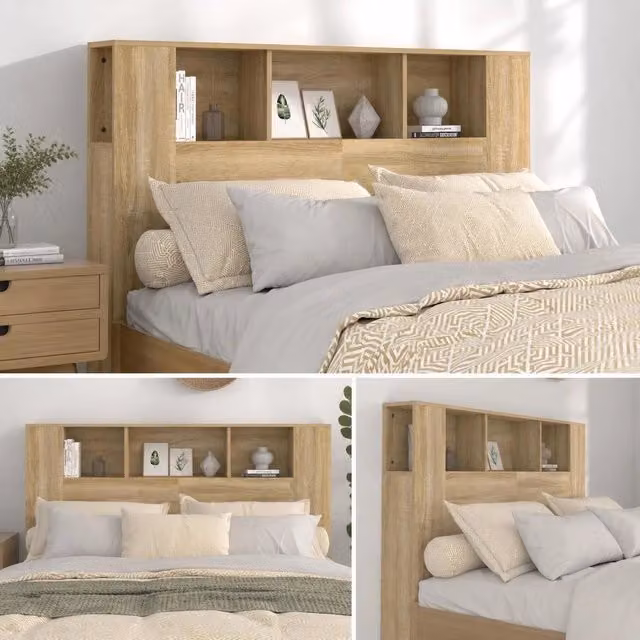 Headboard With Shelves, Sonoma Oak, 140x18.5x104.5 Cm