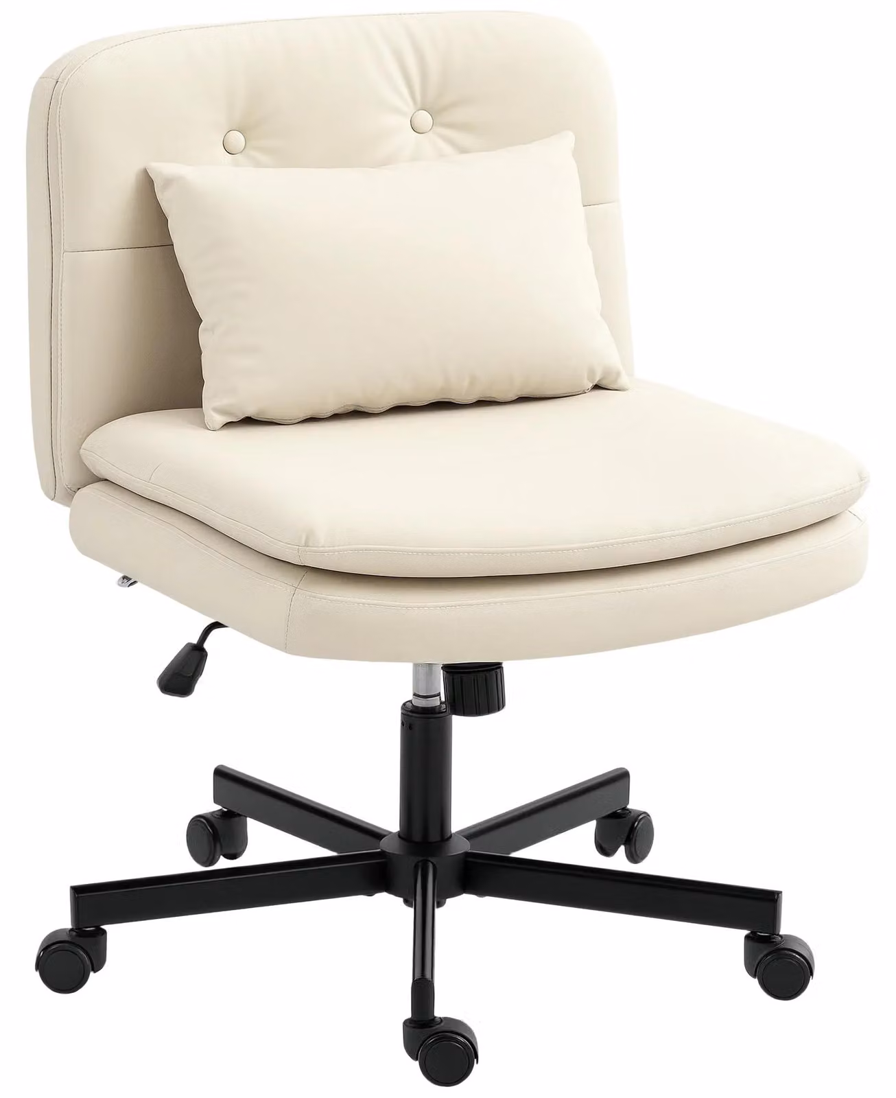 Sedia da ufficio - Modello 921-852V00BG - Sedia da scrivania - Senza braccioli - Rivestita in ecopelle beige - Seduta imbottita e ampia - Regolabile in altezza - Girevole - Con rotelle