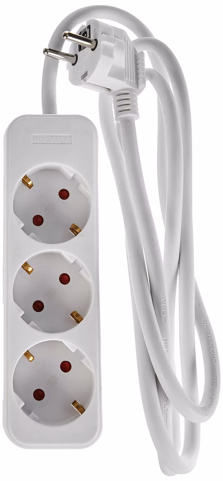 Prese multiple Meister a 3 vie - cavo da 1,4 m - bianco - cavo in plastica - IP20 per interni / presa multipla / presa da tavolo / Tido a 3 vie / 7430010