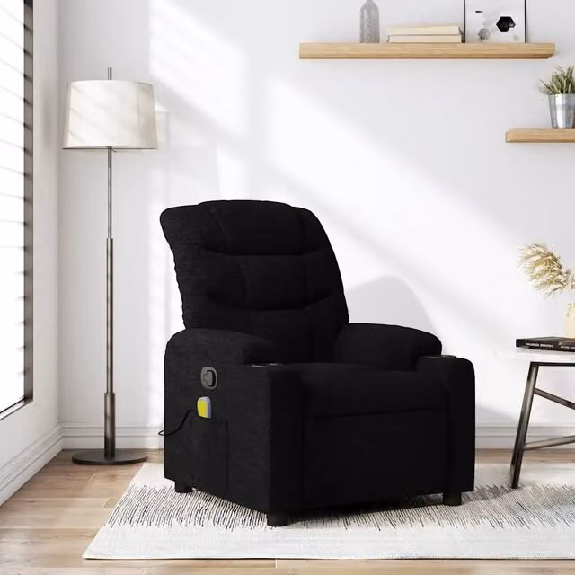Poltrona reclinabile relax vidaXL in tessuto nero con braccioli e leva manuale
