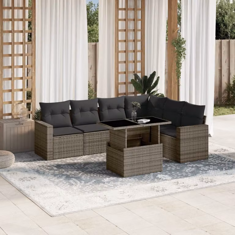 Maison Exclusive - Set Divani da Giardino 7 pz con Cuscini Grigio in Polyrattan