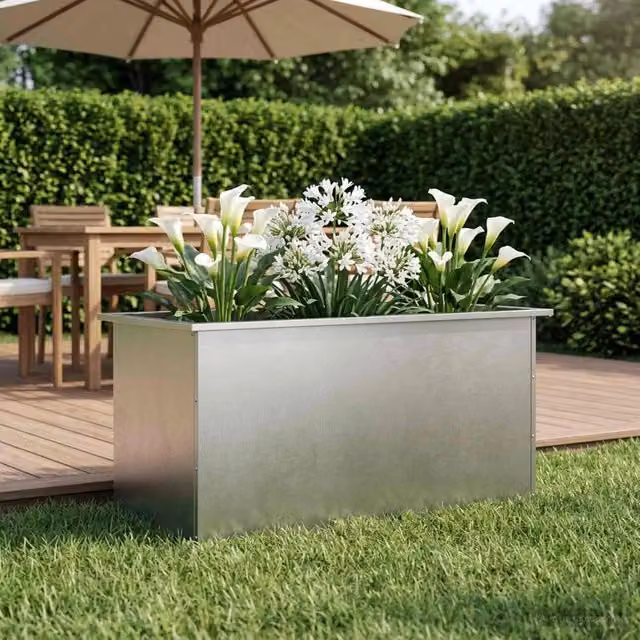 Fioriera da giardino con LED Argento 50 x 100 x 48 cm 8008232