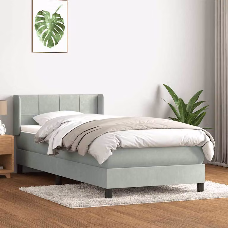 vidaXL Letto Ibrido con Giroletto a Molle e Materasso in Velluto Grigio e Bianco L: 93 cm, H: 88 cm, L: 223 cm