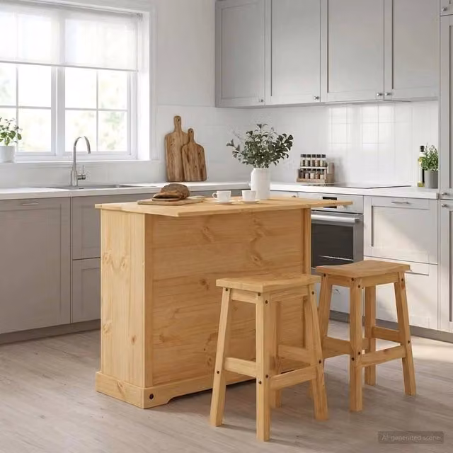Set isola da cucina CORONA di vidaXL in pino massello color cera di miele, 3 pezzi