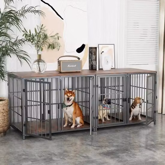 Casa per cani Instinct in legno e metallo marrone con 4 porte, resistente al morso e adatta a cani di taglia grande, L: 90 cm, P: 62 cm, H: 68.5 cm