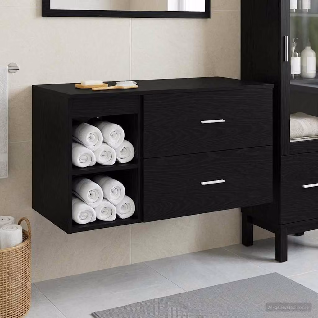 Set di mobili per il bagno moderno vidaXL composto da mobile lavabo e pensile nero opaco