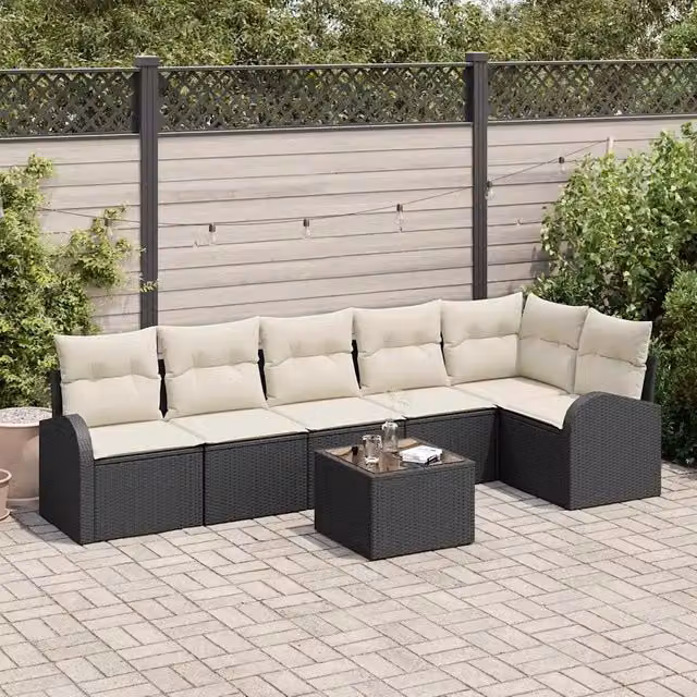 Set Divano da Giardino 7 pz Nero e Bianco polyrattan 3354736