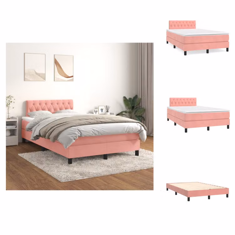 vidaXL Letto a molle con materasso rosa 120x200 cm in velluto - Letti & Reti