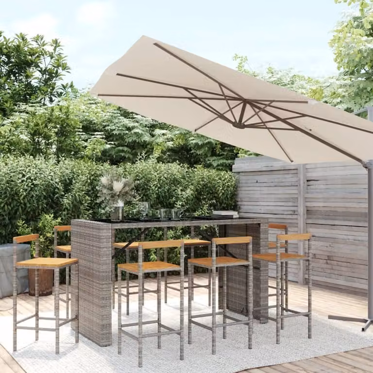Maison Exclusive - Set Bar Giardino 9pz Grigio Polyrattan e Legno Massello Acacia