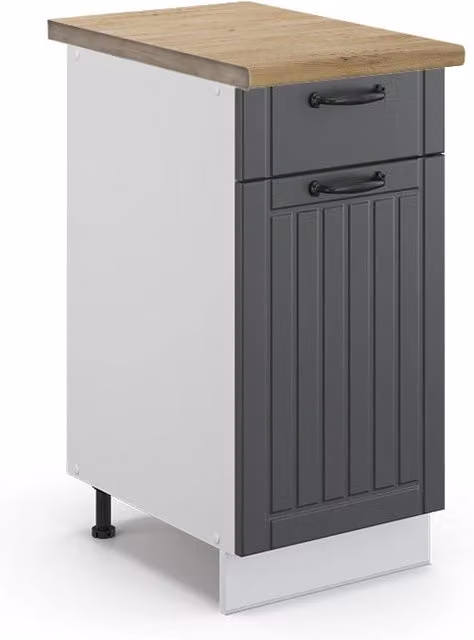 Mobiletto base per cucina Fame-Line Antracite rustico/Bianco 40 cm, PL Rovere Vicco