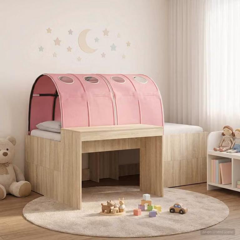 Letto per bambini con tunnel vidaXL in legno ingegnerizzato, Rovere e Rosa, L/P/H: 200 x 140 x 142 cm