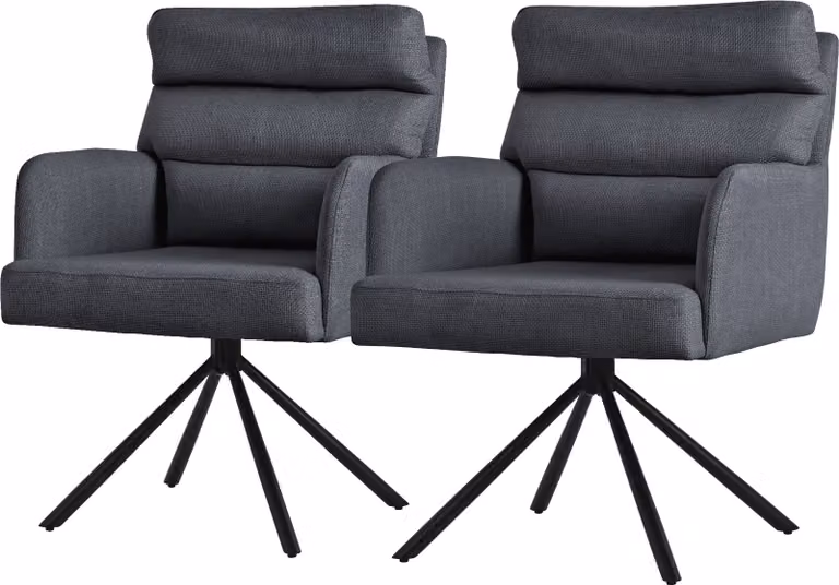 ML-Design sedie da sala da pranzo girevoli set di 2 sedie da soggiorno antracite con braccioli e schienale cuscino posteriore gambe in metallo sedia girevole sedia posizione auto