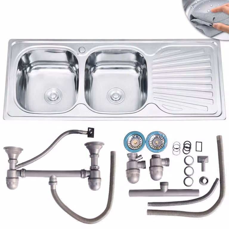 Lavello doppio da incasso in acciaio inox da 120 cm Lavello in acciaio inox Lavello da cucina a 2 vasche