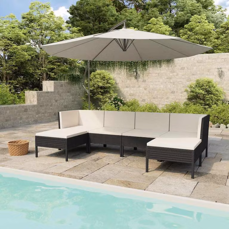 vidaXL Set Divani da Giardino 6 pz in Polyrattan con Cuscini, Design Moderno a L, Nero e Bianco