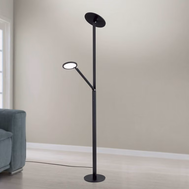 ORION Lampada da terra con luce lettura Fati, dimmerabile, Nero, Soggiorno / Sala da pranzo, Alluminio, Moderno, Lampada da terra