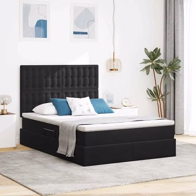 Letto con contenitore moderno vidaXL in velluto nero con illuminazione sottostante e porta USB, L/P/H: 140 x 200 x 280 cm