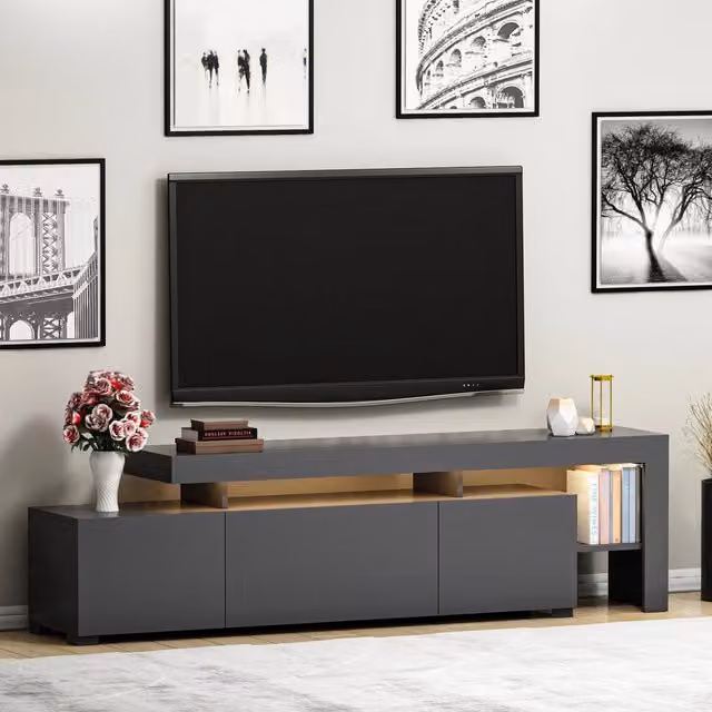Trasacco, Mobile Porta tv un Ripiano, 192x37x53h cm Nero Antracite