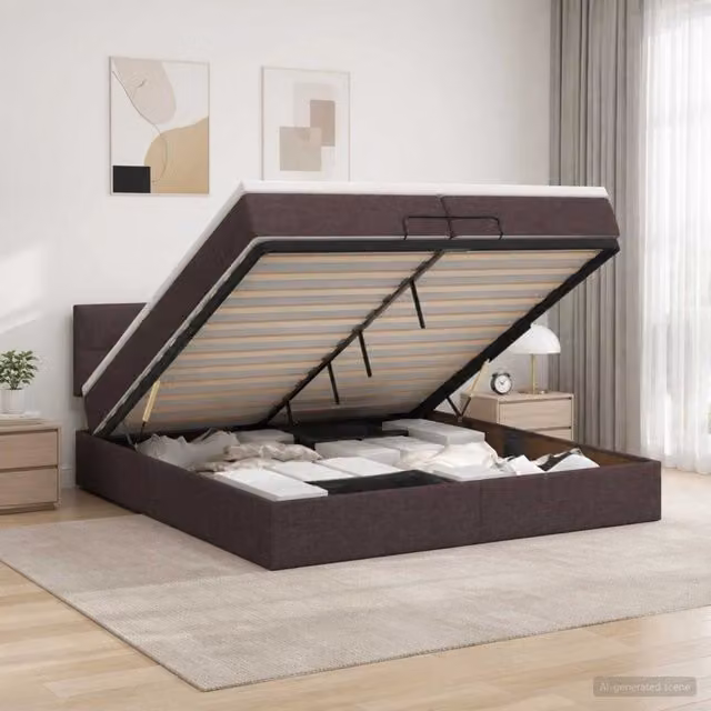Letto Ottomano con Materasso Ibrido e Illuminazione LED vidaXL, Marrone e Bianco, L: 200 cm, P: 200 cm, H: 88 cm – 1