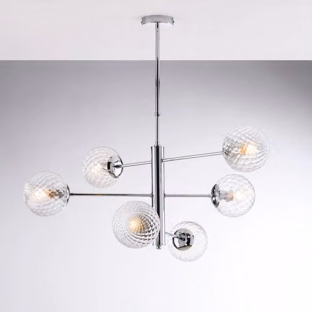 Lampadario Contemporaneo Demetra Metallo Cromo 6 Luci E14