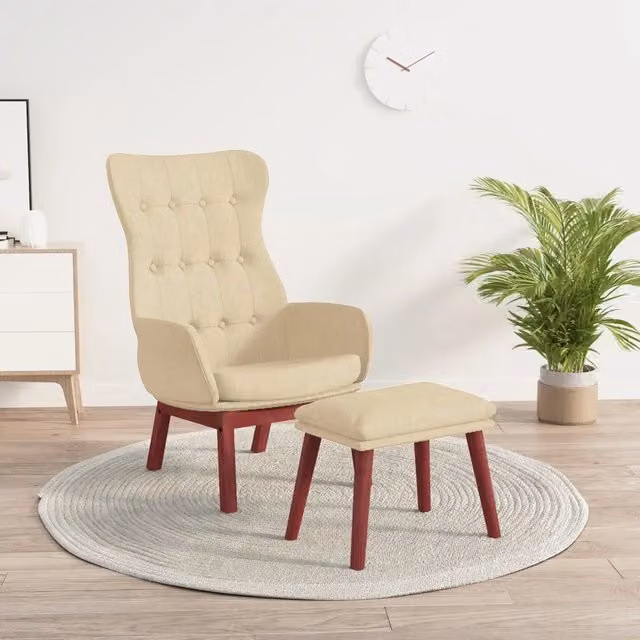 Poltrona Relax con Poggiapiedi vidaXL in Tessuto Beige con Struttura in Metallo e Legno