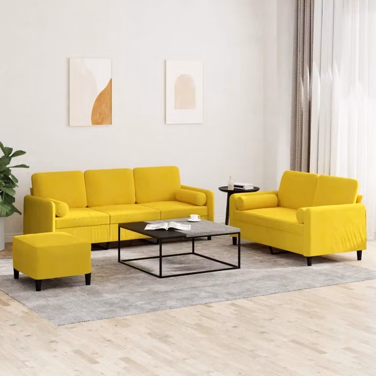 Maison Exclusive - Set divano 3 pezzi con cuscini in velluto giallo