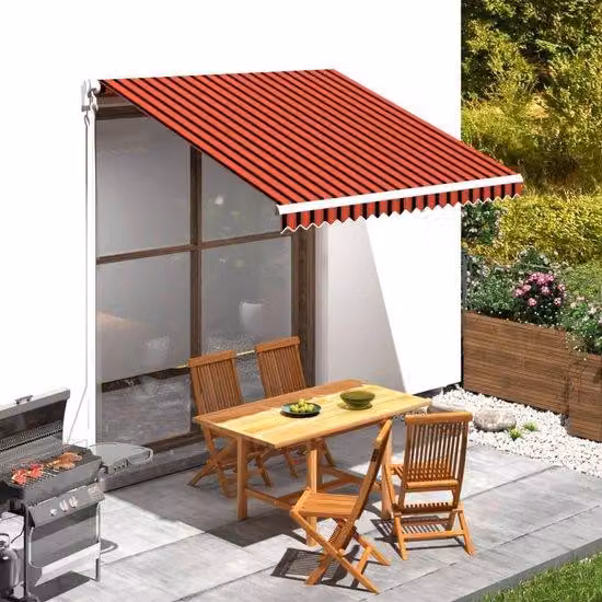 Telo ombreggiante di ricambio 3x2,5 m - A righe arancioni e marroni - In poliestere resistente ai raggi UV e idrorepellente - Con farfalla - Senza telaio - Telo per copertura terrazza