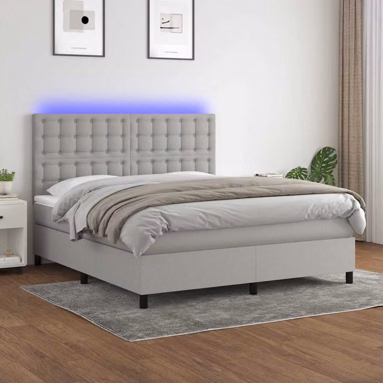 Letto Ibrido con Materasso e Illuminazione LED vidaXL in Tessuto Grigio e Bianco L/P: 180 x 200 cm