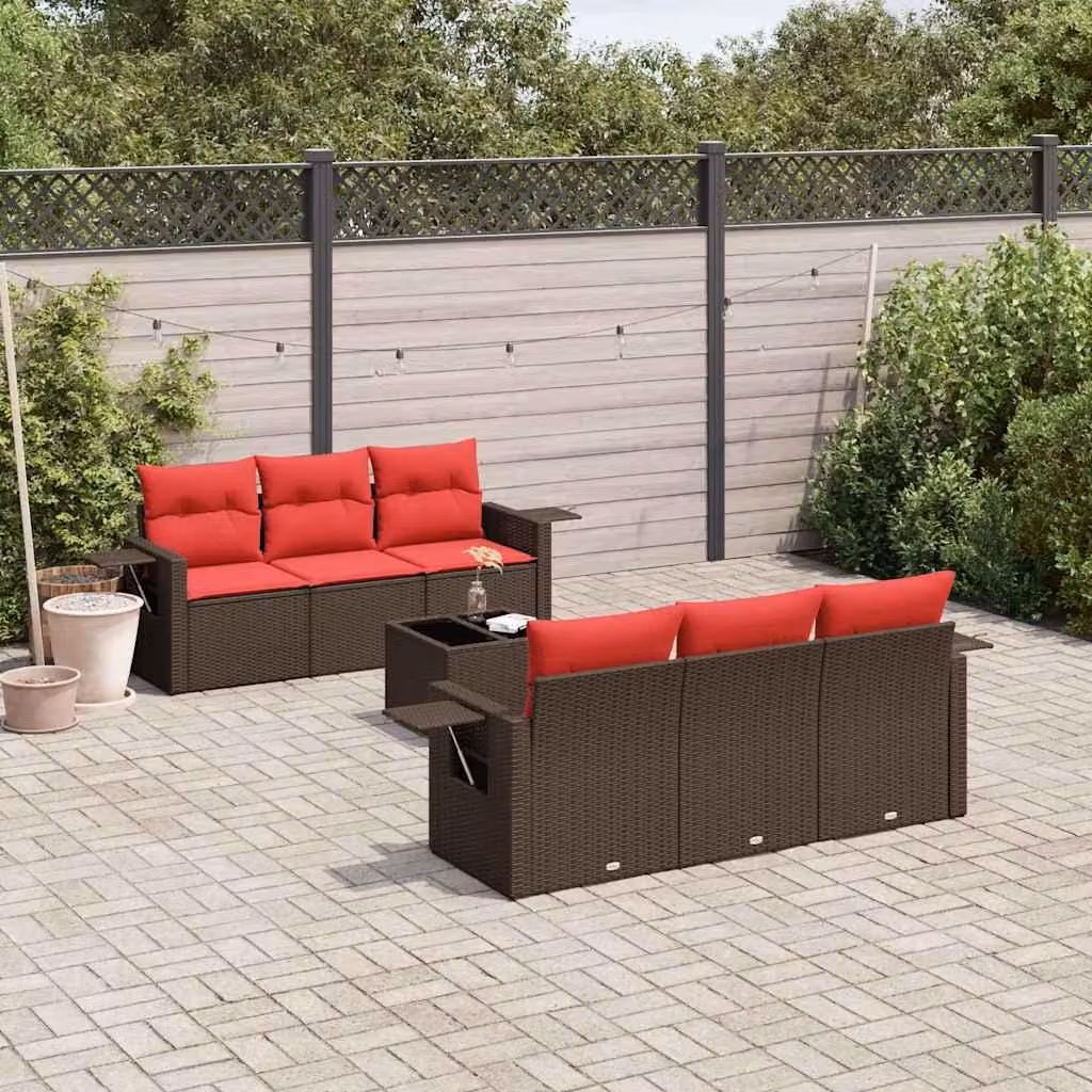Maison Exclusive - Set di 7 pezzi per giardino con cuscini, marrone, polyrattan