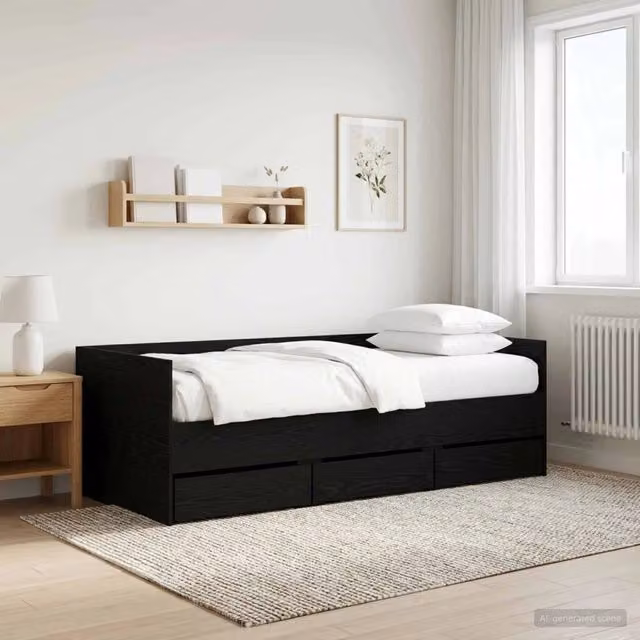 Daybed con cassetto Rovere Nero Legno ingegnerizzato 3429635