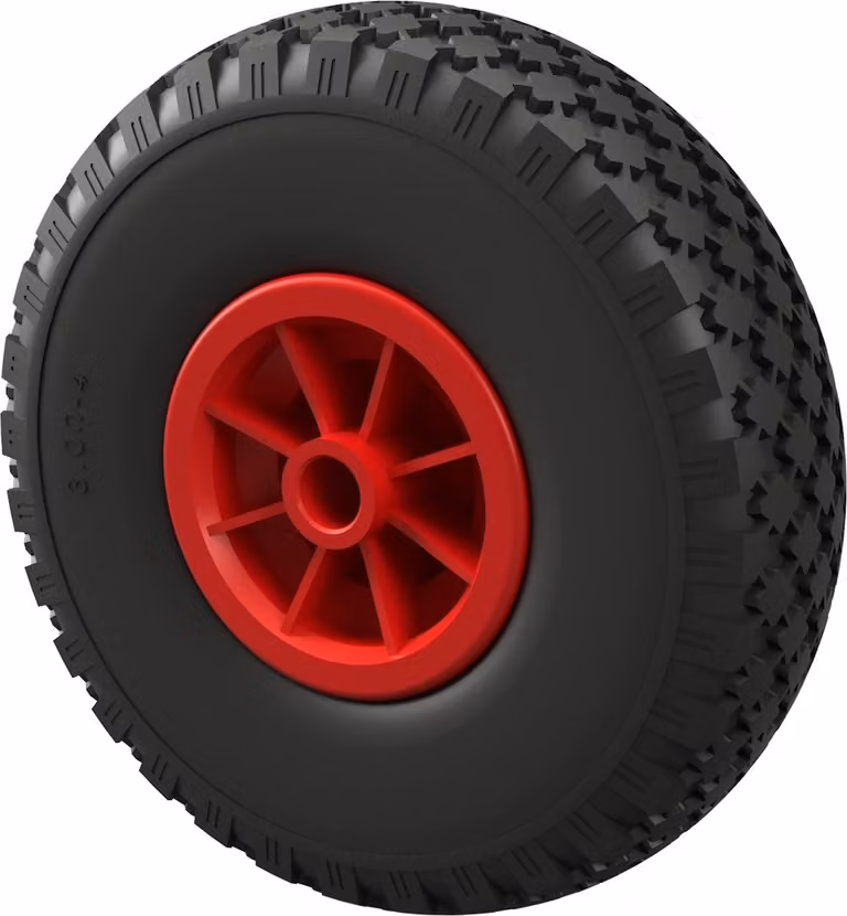 1 x Ruota in poliuretano Ø 260 mm 3.00-4 cuscinetto a strisciamento ruota del rimorchio volante per carrello manuale a prova di foratura, nero/rosso