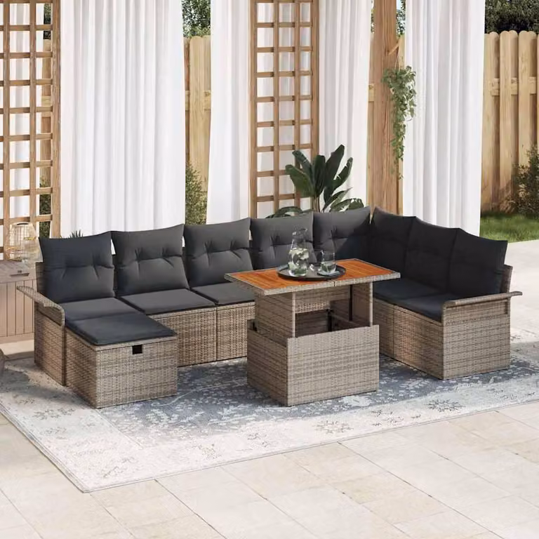 Maison Exclusive - Set da giardino con divano, 9 pezzi, grigio, rattan sintetico