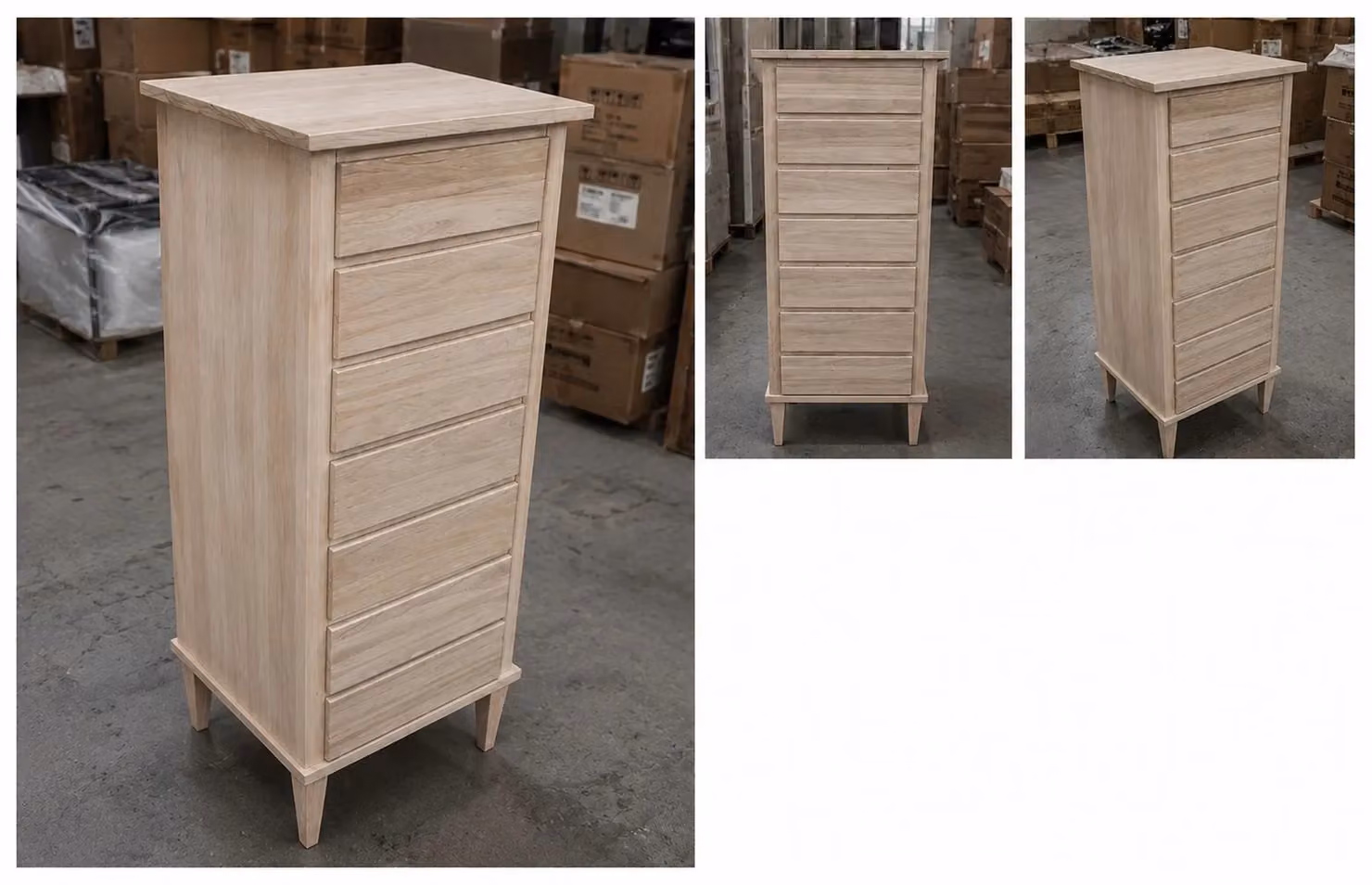 Cassettiera classica con 7 cassetti in legno di pino grezzo Mobili 2G L/P/H: 49 x 37 x 106 cm – 1