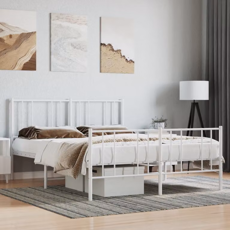The Living Store Struttura letto con testiera e pediera in metallo bianco 120x200 cm