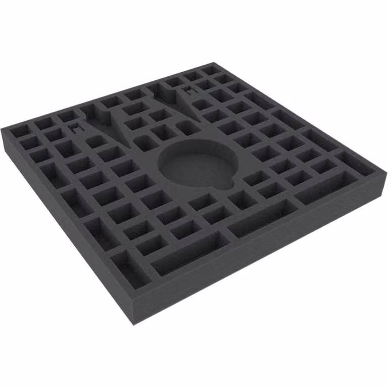 Inserto in schiuma 285x285x30 mm, 67 scomparti per giochi da tavolo