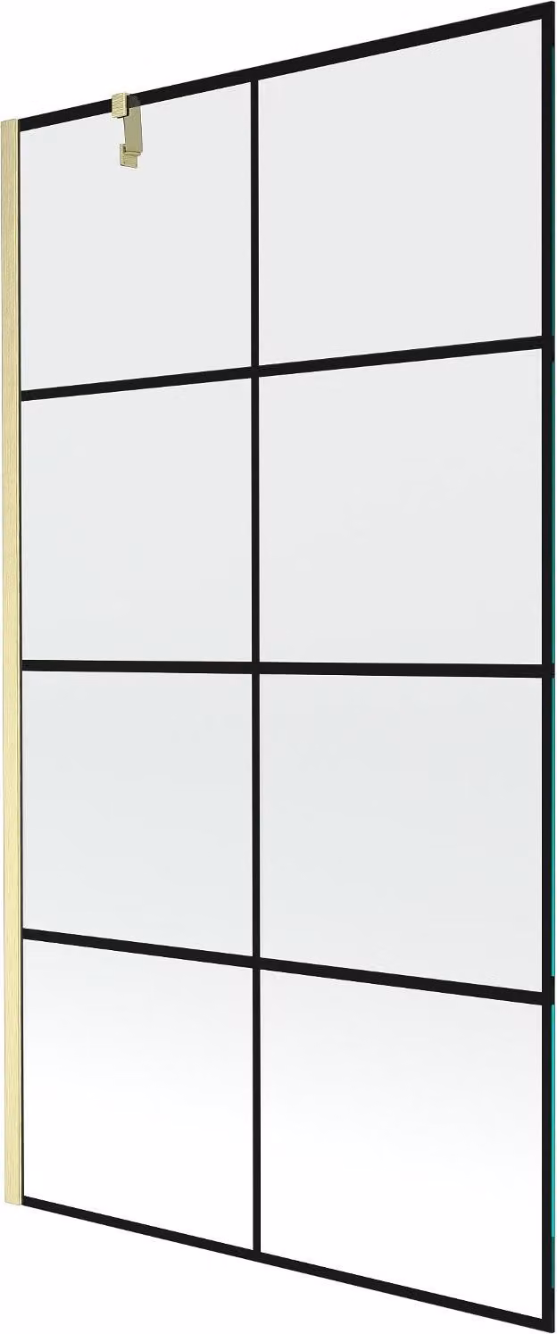 Mexen Next paratia da vasca da bagno a 1 anta 100 x 150 cm, griglia nera, oro spazzolato - 895-100-000-00-77-55
