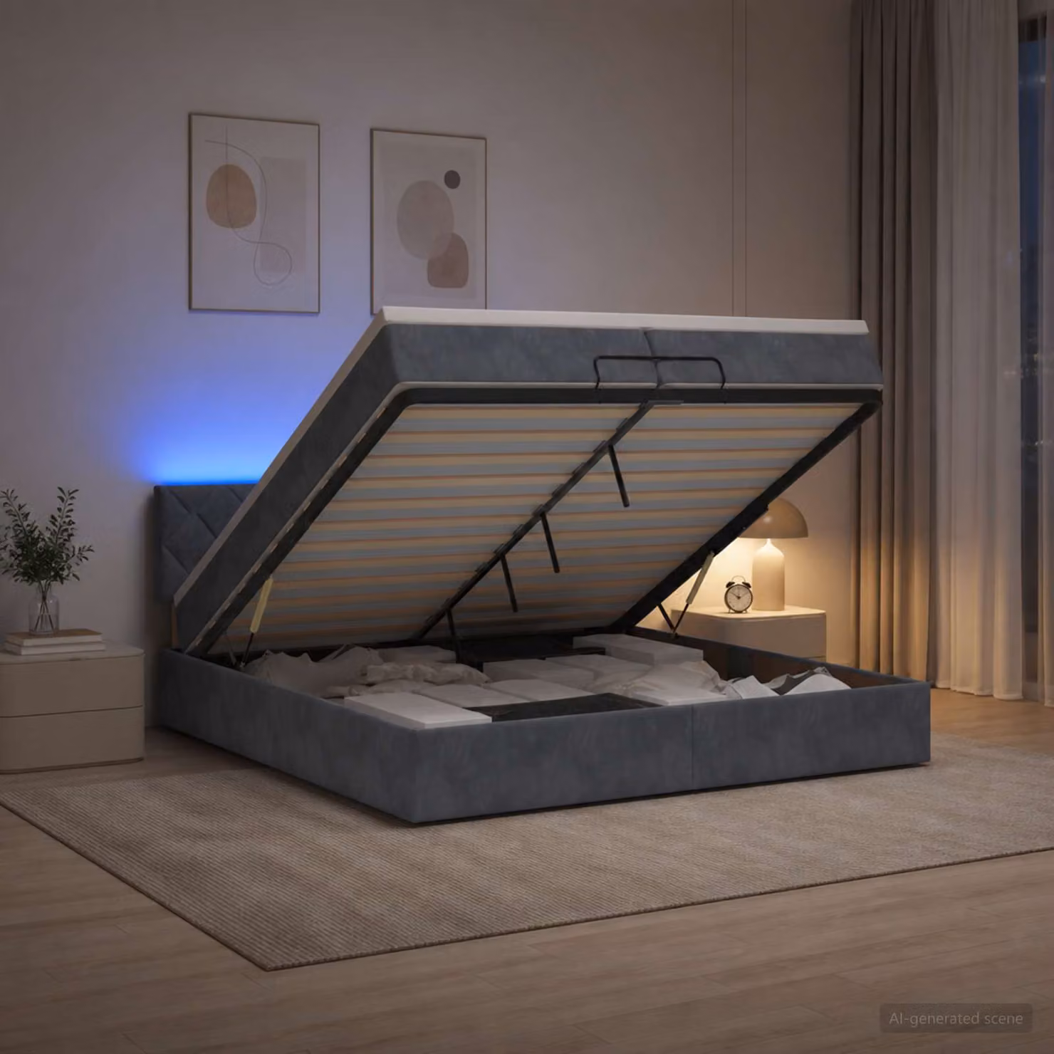 Letto Ottomano con Materasso e LED vidaXL, Grigio Scuro, L/P/H: 200 x 200 x 88 cm