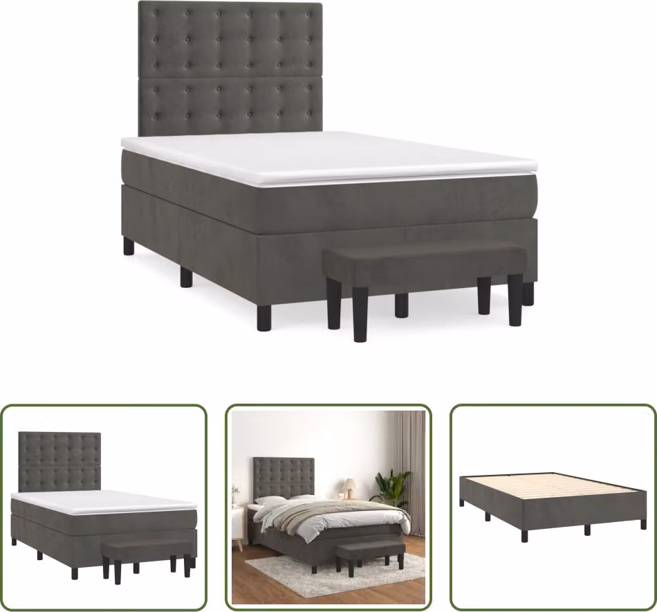 The Living Store Letto a molle con materasso grigio scuro 120x190 cm in velluto