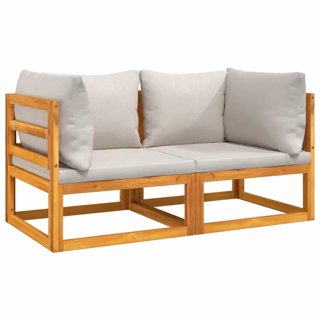 Divano Angolare Modulare con Cuscini vidaXL in Tessuto Grigio e Legno di Acacia – 2