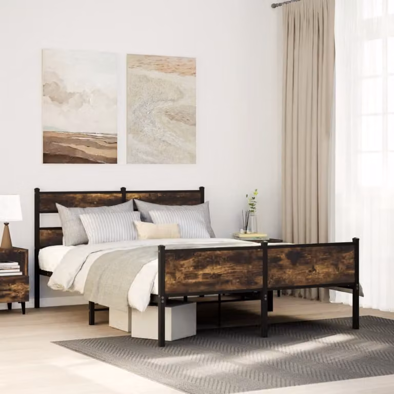 Giroletto in metallo vidaXL con doghe fisse, Rovere Fumo, L: 160 cm, P: 200 cm