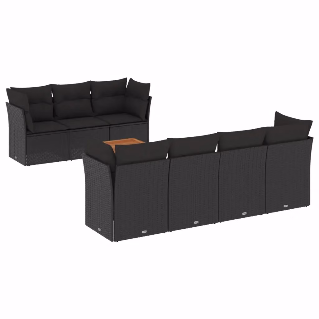 Set di divani da giardino vidaXL a forma di L con cuscini e tavolino da caffè, 8 pezzi, in polyrattan nero con struttura in metallo e cuscini impermeabili in poliestere resistente ai raggi UV – 2
