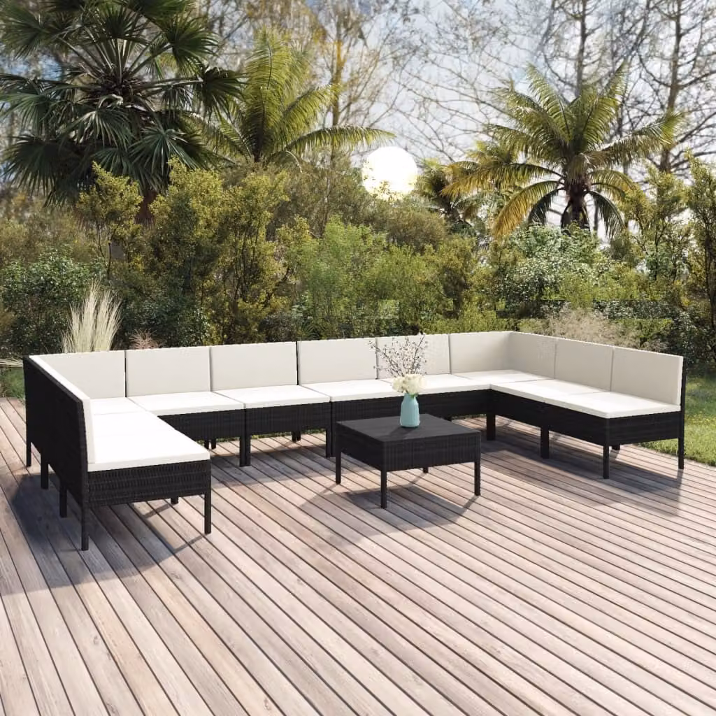 Maison Exclusive - Set da giardino da 11 pezzi con cuscini in rattan sintetico nero