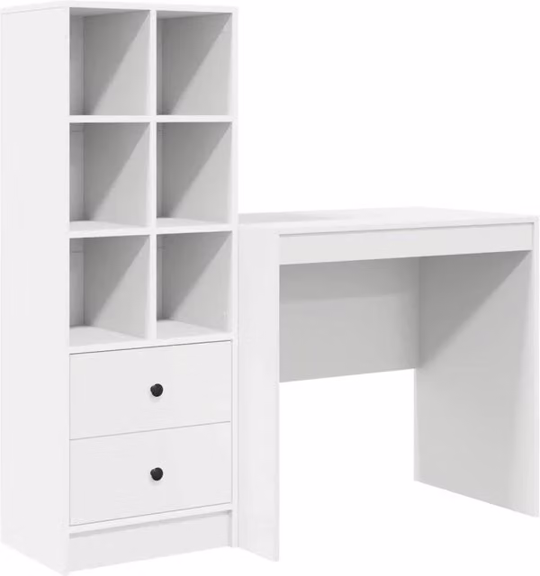 Scrivania | Tavolo da Ufficio con cassetto con lo scaffale 2 pz Bianco