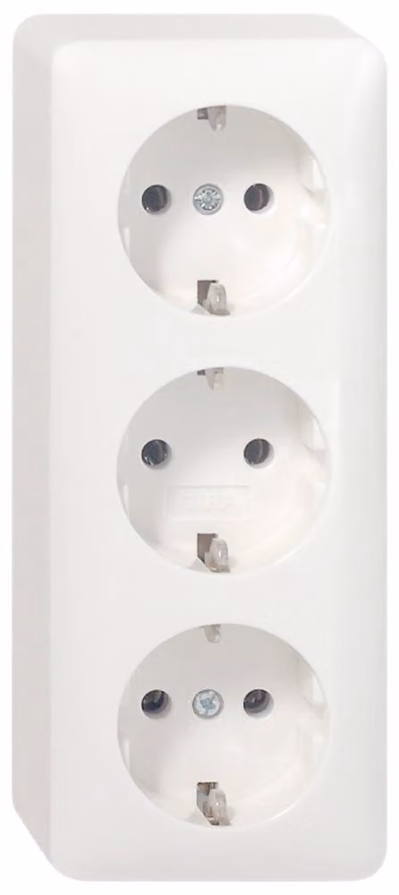 Schuko a tre prese, montaggio superficiale bianco puro - Presa 078913